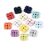Handmade Porcelain Ceramic Beads, Rhombus & Flower, Bright Glazed Porcelain, Mixed Color, 27.5~29x27.5~29x7.5mm, Hole: 2.5mm(PORC-T134-22M)