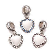 304 Stainless Steel Rhinestone European Dangle Charms, Large Hole Pendants, Stainless Steel Color, Heart, Mixed Color, 23mm, Hole: 4.5mm(STAS-F278-22P)