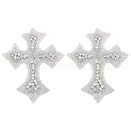 Computerized Embroidery Rhinestones Cloth Iron on/Sew on Patches, Costume Accessories, Appliques, Cross, Beige, 105x85x4.5mm(DIY-WH0410-18)