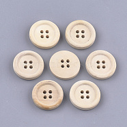 4-Hole Wooden Buttons, Undyed, Flat Round, Antique White, 20x4.5mm, Hole: 2mm, about 650pcs/500g(WOOD-S055-08A)