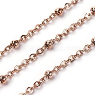 Ion Plating(IP) 304 Stainless Steel Cable Chains, Satellite Chains, with Round Beads, Soldered, with Spool, Flat Oval, Rose Gold, 3x1.9x0.5mm, about 32.8 Feet(10m)/roll(CHS-I001-05)