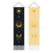 Polyester Decorative Wall Tapestrys, for Home Decoration, with Wood Bar, Rope, Rectangle, Moon Pattern, 1300x330mm(AJEW-WH0399-001)