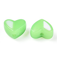 Two Tone Opaque Acrylic Beads, Imitation Jelly, Heart, Pale Green, 14x16.5x9.5mm, Hole: 2.8mm, about 349pcs/500g(SACR-I005-05D-06)
