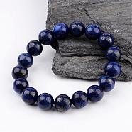 Natural Lapis Lazuli(Dyed) Round Beaded Stretch Bracelets, 58mm, about 17pcs/strand(BJEW-JB02271-01)