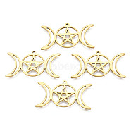 201 Stainless Steel Pendants, Star & Moon, Real 18K Gold Plated, 19x35x1mm, Hole: 1.2mm(STAS-N098-042LG)