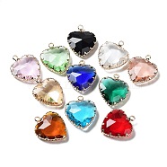 Brass and K9 Glass Pendants, Heart Charms, Mixed Color, 22.5x18x6mm, Hole: 2.2mm(KK-Z031-19KCG)