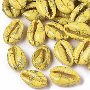 Spray Painted Natural Cowrie Shell Beads, Drawbench, No Hole/Undrilled, Yellow, 18~21x12~15x7mm(SSHEL-R047-03-A10)