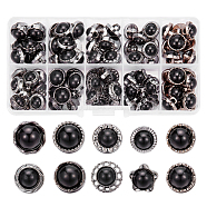 100Pcs 10 Styles 1-Hole Resin Imitation Pearl Shank Buttons, with Plastic Findings, Round & Flower & Star, Black, 11~13x9~11mm, Hole: 3.5~4x2.5~3.6mm, 10pcs/style(FIND-NB0003-93)