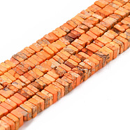 Natural Imperial Jasper Beads Strands, Dyed, Square, Dark Orange, 4~4.5x4~4.5x2mm, Hole: 0.5mm, about 194pcs/strand, 15.75''(40cm)(G-P460-05C)