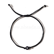Acrylic Letter V Adjustable Braided Cord Bracelets for Men, Black(GX4208-22)