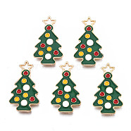 Rack Plating Alloy Enamel Pendants, Cadmium Free & Nickel Free & Lead Free, Christmas Tree, Dark Green, 24x13x1.5mm, Hole: 2mm(ENAM-T011-150)