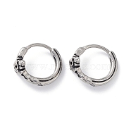 304 Stainless Steel Skull Hoop Earrings for Men Women, Stainless Steel Color, 14x15x8mm, Pin: 1mm(EJEW-F312-04AS)