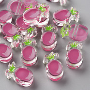 Transparent Enamel Acrylic Beads, Pineapple, Camellia, 25x15x9mm, Hole: 3.5mm(TACR-S155-002I)