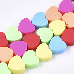Handmade Polymer Clay Beads Strands, Heart, Mixed Color, 9.5~10x10~10.5x4~5.5mm, Hole: 1.2~1.5mm, about 40pcs/strand, 14.9 inch(X-CLAY-S092-23)