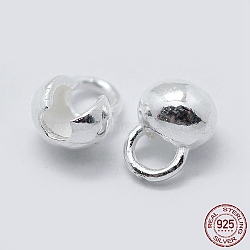 925 Sterling Silver Bead Tips Knot Covers, Silver, 6.5x5x3.5mm, Hole: 2mm(STER-K171-48S)
