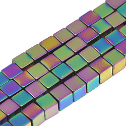 Electroplate Non-magnetic Synthetic Hematite Beads Strands, Cube, Multi-color Plated, 4.5x4x4mm, Hole: 2mm, about 89pcs/strand, 16.1 inch(G-T061-37B)