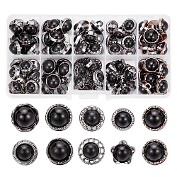 100Pcs 10 Styles 1-Hole Resin Imitation Pearl Shank Buttons, with Plastic Findings, Round & Flower & Star, Black, 11~13x9~11mm, Hole: 3.5~4x2.5~3.6mm, 10pcs/style(FIND-NB0003-93)