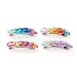 Platinum Plated Iron Hair Barrette, with Acrylic Curb Chains, Mixed Color, 78x17x18mm(PHAR-JH00069)