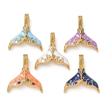 304 Stainless Steel Enamel Pendants, Fishtail Charms, Ion Plating(IP), Real 18K Gold Plated, Mixed Color, 30.5x27x7mm, Hole: 6x3mm