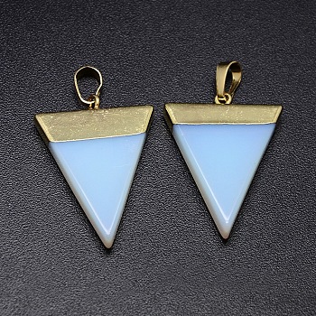 Opalite Pendants, with Golden Tone Brass Findings, Triangle, 30~35x23~28x5mm, Hole: 8x5mm