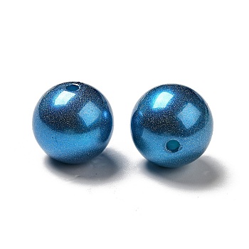 ABS Plastic Imitation Pearl Beads, Round, Steel Blue, 15~16x15mm, Hole: 2mm