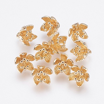 Brass Charms, Nickel Free, Real 18K Gold Plated, Flower, 8.5x9x8mm, Hole: 2mm