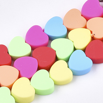 Handmade Polymer Clay Beads Strands, Heart, Mixed Color, 9.5~10x10~10.5x4~5.5mm, Hole: 1.2~1.5mm, about 40pcs/strand, 14.9 inch
