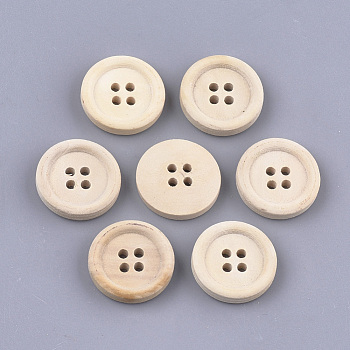 4-Hole Wooden Buttons, Undyed, Flat Round, Antique White, 20x4.5mm, Hole: 2mm, about 650pcs/500g