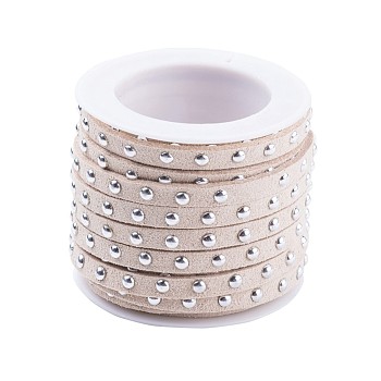 Faux Suede Cord, with Silver Tone Alloy Rivet, For Punk Rock Jewelry Making, Wheat, 5x2.5mm, about 5.46 yards(5m)/roll