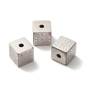 304 Stainless Steel Beads, Cube, Stainless Steel Color, 8x8x8mm, Hole: 2mm
