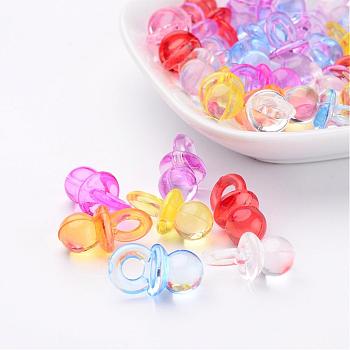 Mixed Color Transparent Acrylic Baby Pacifier Pendants, 20x10x10mm, Hole: 5mm