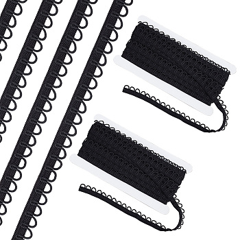 Nylon Elastic Cord with Button Loops, Buttonhole Elastic Sewing Bands, Flat, Black, 1/2 inch(13~14mm), about 10.94 Yards(10m)/Card