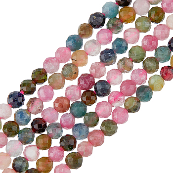 2 Strands Natural Tourmaline Beads Strands, Faceted, Round, 3mm, Hole: 0.5~0.6mm, about 133~144pcs/strand, 15.3~15.7 inch(39~40cm)