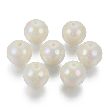 Acrylic Imitation Pearl Beads, AB Color Plated, Round, Creamy White, 12x11mm, Hole: 2mm
