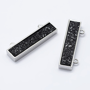 Electroplate Natural Druzy Agate Pendants, with Brass Findings, Rectangle, Platinum, Black Plated, 8.5x26.5x4mm, Hole: 1mm