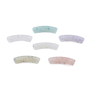 Marbled Stone Style Opaque Acrylic Beads, Curved Tube, Mixed Color, 31.5x7.5~8mm, Hole: 1.6mm