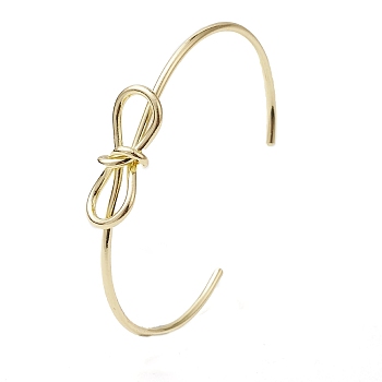Bowknot Brass Cuff Bangles, Long-Lasting Plated, Lead Free & Cadmium Free, Real 18K Gold Plated, Inner Diameter: 2-1/2 inch(6.35cm), Infinity: 12x29.5mm