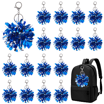 Flower PE Keychains, with Lobster Claw Clasps, Platinum, Royal Blue, 150mm