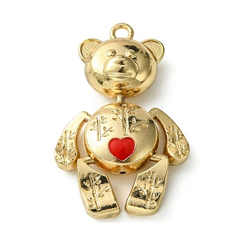 Alloy Enamel Pendants, Bear with Heart Charm, Golden, 46.5x26.5x11.5mm, Hole: 2.6mm