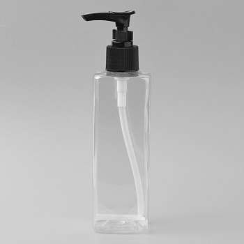 Plastic Pump Press Bottles, Refillable Bottle, for Cosmetics, Essential Oil Emulsion, Clear, 17.7cm, Capacity: 250ml