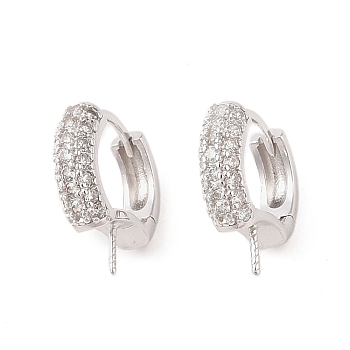 925 Sterling Silver with  Micro Pave Cubic Zirconia Hoop Earrings Findings, Real Platinum Plated, 16x14.5x5mm, Pin: 0.8x1mm