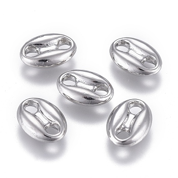 Brass Buttons, 2-Hole, Long-Lasting Plated, Oval, Platinum, 11x8x3mm, Hole: 2mm