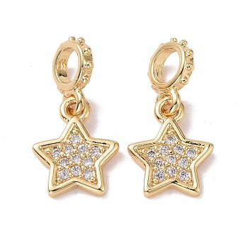 Brass Micro Pave Clear Cubic Zirconia Pendants, Cadmium Free & Lead Free, Star, Golden, 17.5mm, Hole: 3.5mm