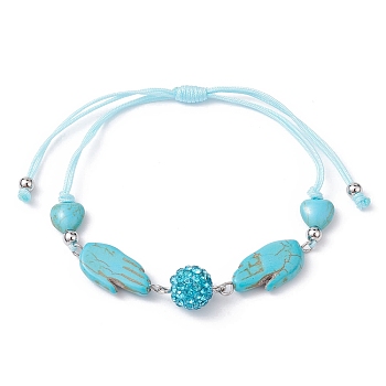 Palm Synthetic Turquoise Braided Bead Bracelets, Adjustable Polymer Clay Rhinestone Bead Nylon Thread Bracelets for Women, Inner Diameter: 1~3-1/8 inch(2.6~8cm)