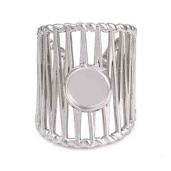 304 Stainless Steel Cuff Rings Ring Components, Round Pad Ring Setting, Stainless Steel Color, 25.5mm, 18mm, Tray Size: 8mm