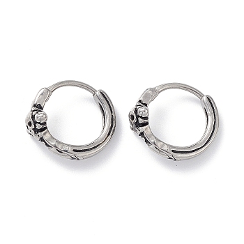 304 Stainless Steel Skull Hoop Earrings for Men Women, Stainless Steel Color, 14x15x8mm, Pin: 1mm