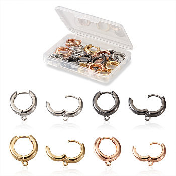 8Pairs 4 Colors Ring Brass Hoop Earrings, Huggie Hoop Earring Finding, Long-Lasting Plated, with Loop, Real 18K Gold Plated, 16x15x4mm, Hole: 1.2mm, Pin: 1mm, 2pairs/color