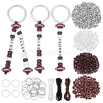 DIY Keychain Making Kits, Includ 24Pcs 304 Stainless Steel Split Key Rings, Opaque Plastic Beads, Nylon Cord, Satin Rattail Cord, Rugby, 18x10x10mm, Hole: 2.5~3mm(DIY-JOY0001-15C)