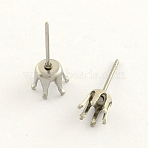 Non-Tarnish 304 Stainless Steel Post Stud Earring Settings, Stainless Steel Color, 6mm, pin: 0.8mm, fit for 6mm rhinestone(STAS-R063-57)