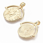 Brass Pendants, Nickel Free, Flat Round with Saint & Word, Real 18K Gold Plated, 25.5x23x5mm, Hole: 2.2mm(KK-R126-025G-NF)